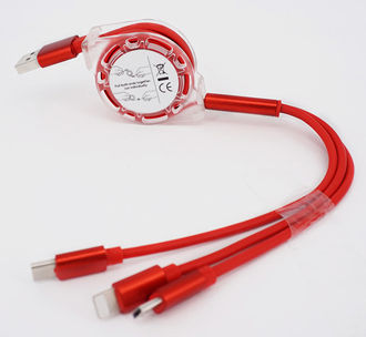 cable multiconnexion usb  publicitaire drouleur rouge